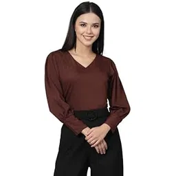 Women Black Self Design Polyester Regular Smart Casual Top-image-47