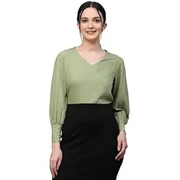 Women Black Self Design Polyester Regular Smart Casual Top-image-49