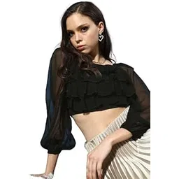 Women Black Solid Tops-image-37