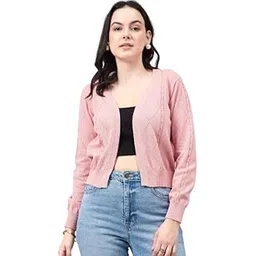 style quotient Women Self Design Nude Flat Knit Smart Casual Shrug image 1