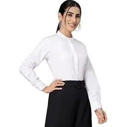 Women Solid White Polycotton Regular Formal Shirt-image-9