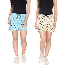 styleaone Women's Cotton Printed Multi-Coloured Shorts - Pack of 2 (M, Beige, Grey)-picture-35