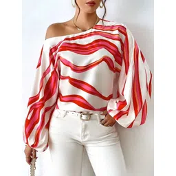 StyleCast Animal Striped One Shoulder Slit Sleeve Top-picture-14