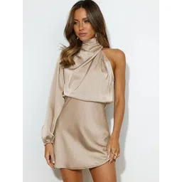 StyleCast Beige One Shoulder A-Line Mini Dress-picture-39
