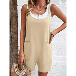 StyleCast Beige Shoulder Straps Cotton Playsuit-picture-39