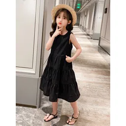 StyleCast Black Girld Round Neck Sleeveless Fit & Flare Cotton Midi Dress-picture-30