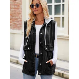 StyleCast Black Hooded Denim Jacket-picture-37