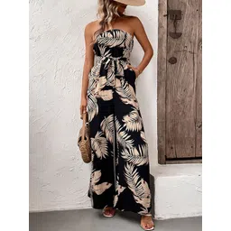 StyleCast Black Off-Shoulder Printed Tie-Up Neck Basic Jumpsuit-picture-19