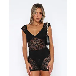 StyleCast Black Scoop Neck Lace Inserts Playsuit-picture-33