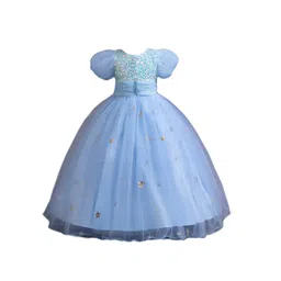 StyleCast Blue Embellished Puff Sleeves Maxi Peplum Dress-picture-21