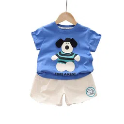 StyleCast Blue Infant Kids Printed Pure Cotton T-shirt with Shorts-picture-12