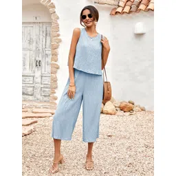 StyleCast Blue Round Neck Self Design Basic Jumpsuit-picture-38