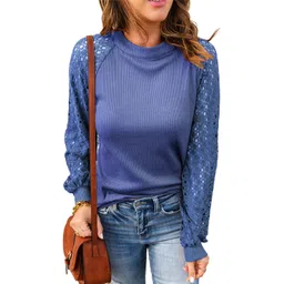 StyleCast Blue Self Designed Raglan Sleeves Top-picture-21