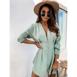 StyleCast Blue V-Neck Mini Shirt Style Dress-picture-31