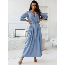 StyleCast Blue V-Neck Puff Sleeves Wrap Maxi Dress-picture-32