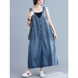StyleCast Blue V-Neck Sleeveless Cotton Maxi Dress image 1