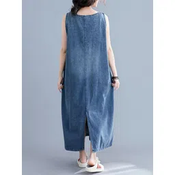 StyleCast Blue V-Neck Sleeveless Cotton Maxi Dress image 3