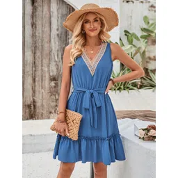 StyleCast Blue V-neck Sleeveless Fit & Flare Dress-picture-11