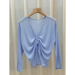 StyleCast Blue V-Neck Tie-Ups Detail Linen Top-picture-34