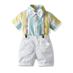 StyleCast Boys Blue & White Striped Shirt With Shorts &Suspenders-picture-15