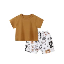 StyleCast Boys Brown Round Neck Pure Cotton Top with Shorts-picture-17