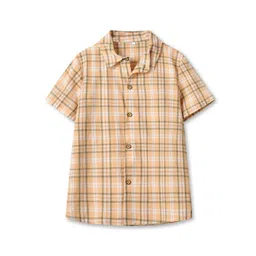 StyleCast Boys Khaki Tartan Checked Spread Collar Cotton Casual Shirt-picture-40