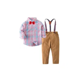 StyleCast Boys Pink Checked Shirt And Trousers With Suspenders-picture-56