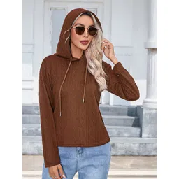 StyleCast Brown Hooded Cable Knit Pullover-picture-34