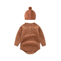 StyleCast Brown Infant Kids Knitted Cotton Romper With Beanie-picture-14