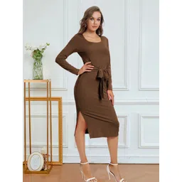 StyleCast Brown Ribbed Sheath Midi Dress-picture-10