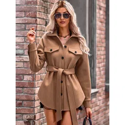 StyleCast Brown Spread Collar Longline Tailored Jacket-picture-30