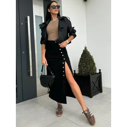 StyleCast Button-Front High-Slit Denim A-Line Midi Skirt-picture-39