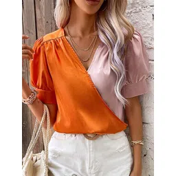 StyleCast Colourblocked Puff Sleeves Wrap Top-picture-33