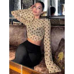 StyleCast Conversational Print Flared Sleeves Crop Top-picture-25