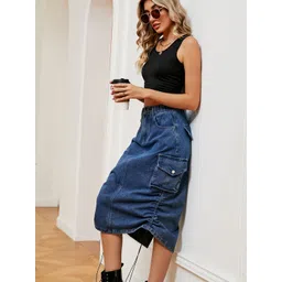 StyleCast Denim A-Line Midi Skirt image 4