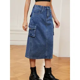 StyleCast Denim A-Line Midi Skirt image 5