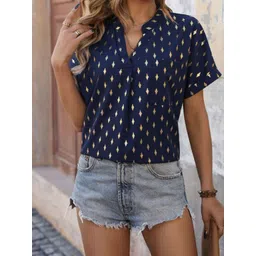 StyleCast Geometric Printed Mandarin Collar Extended Sleeves Regular Top-picture-40