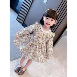 StyleCast Girls Beige & Brown Floral Printed Fit & Flare Cotton Dress-picture-13