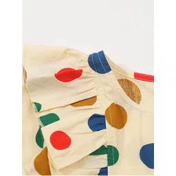 StyleCast Girls Beige & Green Polka Dot Print Cotton Fit & Flare Mini Cotton Dress image 4