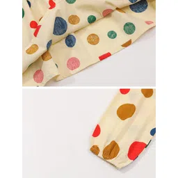 StyleCast Girls Beige & Green Polka Dot Print Cotton Fit & Flare Mini Cotton Dress image 2