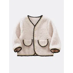 StyleCast Girls Beige Collarless Faux Fur Trim Insulator Cotton Tailored Jacket-picture-35