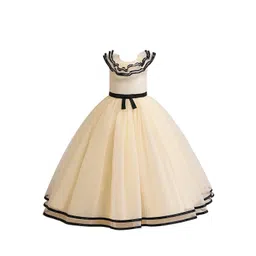 StyleCast Girls Beige Round Neck Flutter Sleeve Net Maxi Dress-picture-32