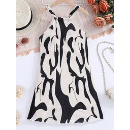 StyleCast Girls Beige& Black Print A-Line Dress-picture-34