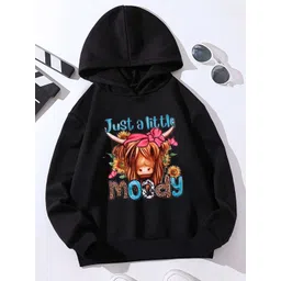 StyleCast Girls Black Graphic Printed Hooded Pullover-picture-10