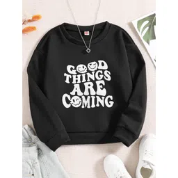 StyleCast Girls Black Graphic Printed Round Neck Pullover-picture-27