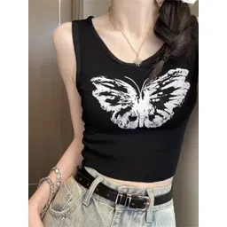 StyleCast Girls Black Graphic Printed Round Neck Regular Crop Top-picture-55