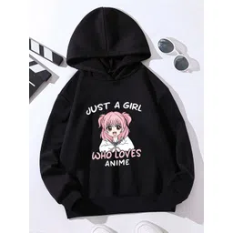 StyleCast Girls Black Typography Printed Hooded Pullover-picture-28