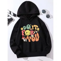 StyleCast Girls Black Typography Printed Hooded Pullover Sweatshirt-picture-23