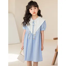 StyleCast Girls Blue Puff Sleeves Cotton Fit & Flare Dress-picture-32