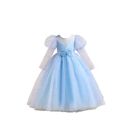 StyleCast Girls Blue Self Design Puff Sleeves Bow Detail Gown Maxi Dress-picture-21